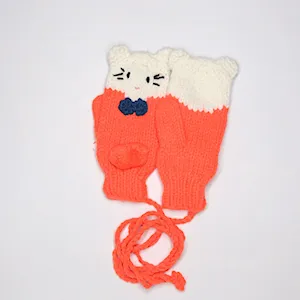 دستکش بافت فانتزی پم دار kitty 