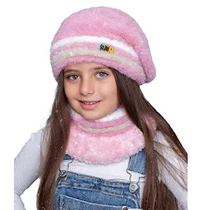 ست کلاه و شال خزدار دوخط بچگانه سام 576